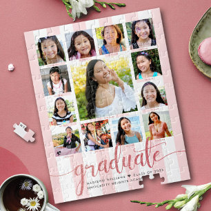 Puzzle Rose Pink Graduation K-12 Collage de photos Script