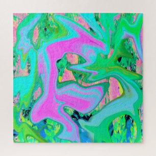 Puzzle Rose Rétro et Liquide Art Bleu Clair sur Hydrangea