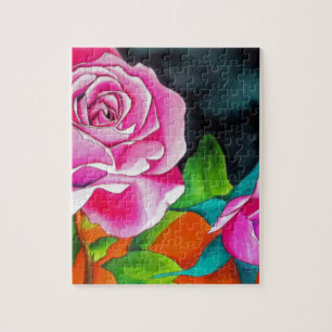 Puzzle Rose rose avec aquarelle orange