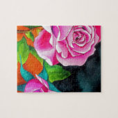 Puzzle Rose rose avec art aquarelle orange (Horizontal)