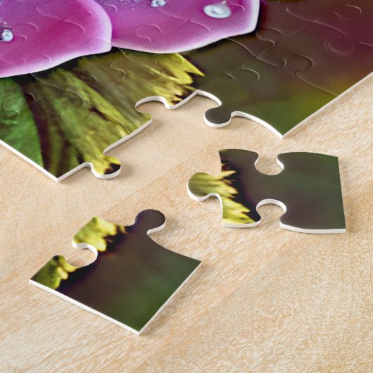 Puzzle Rose rose avec Raindrops & Feuilles verts (Côté)