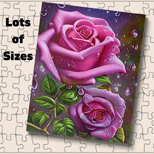 Puzzle Rose rose avec Raindrops & Feuilles verts
