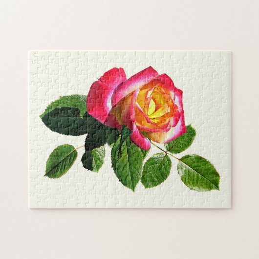 Puzzle Rose rouge avec centre jaune doré (Horizontal)