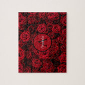 Puzzle Rose rouge romantique Valentine monogramme personn (Vertical)