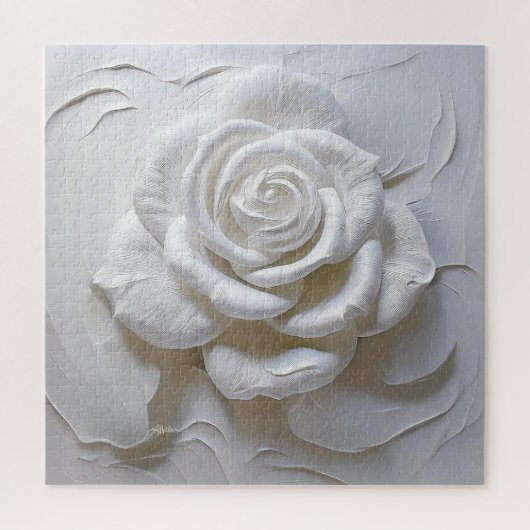 Puzzle Rose Sculptée - Blanc sur Blanc (Vertical)