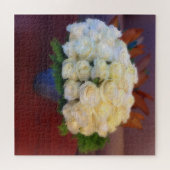 Puzzle Roses blanches dans un vase bleu (Horizontal)