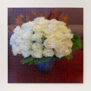 Puzzle Roses blanches dans un vase bleu