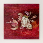 Puzzle Roses blanches sur fond rouge texturé (Horizontal)