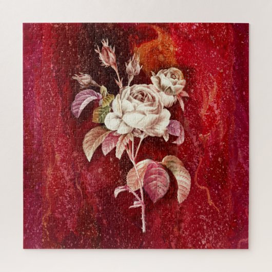 Puzzle Roses blanches sur fond rouge texturé (Vertical)