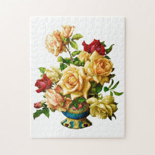 Puzzle Roses dans Bowl Elégant Vintage Floral Jigsaw Puzz
