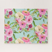 Puzzle Roses d'aquarelle en rose et crème sur Aqua (Horizontal)