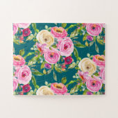 Puzzle Roses d'aquarelle en rose et crème sur Turquoise (Horizontal)