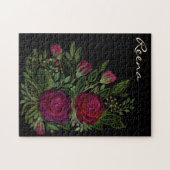 Puzzle Roses d'aquarelle sur un arrière - plan noir, aqua (Horizontal)