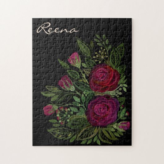 Puzzle Roses d'aquarelle sur un arrière - plan noir, aqua (Vertical)