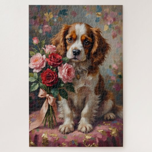 Puzzle Roses de la Saint-Valentin Cavalier King Charles (Vertical)
