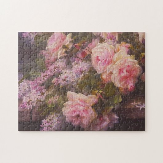 Puzzle Roses et lilas sur un banc de ciment (Horizontal)