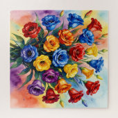 Puzzle Roses multicolores vibrantes Lisianthus Aquarelle (Horizontal)