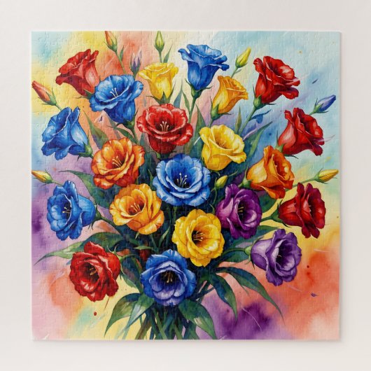 Puzzle Roses multicolores vibrantes Lisianthus Aquarelle (Vertical)