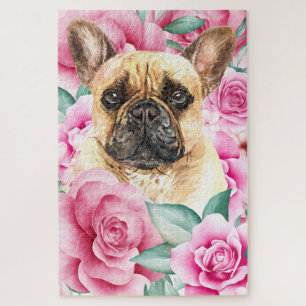 Puzzle Roses roses à l'aquarelle du visage de chien de t