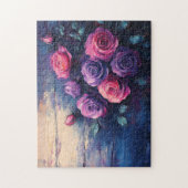 Puzzle Roses roses et violets sur bois (Vertical)