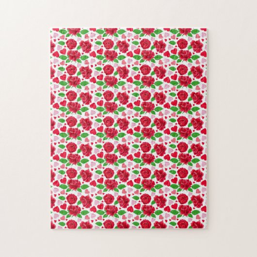Puzzle Roses Rouges Cœurs Roses Joyeuse Saint-Valentin (Vertical)