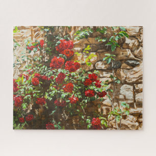 Puzzle Roses rouges contre un mur de pierre