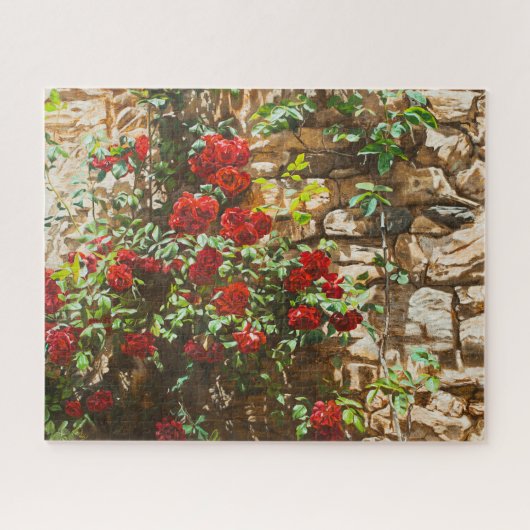 Puzzle Roses rouges contre un mur de pierre (Horizontal)