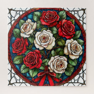 Puzzle Roses Rouges Et Blanches Avec Des Détails Intriqué