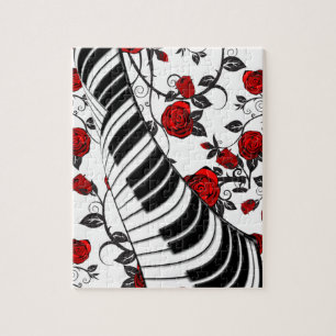 Puzzle Roses rouges et touches de piano, attirant l'oeil