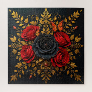 Puzzle Roses Rouges Noires Cadeau pour les Amateurs de Fl