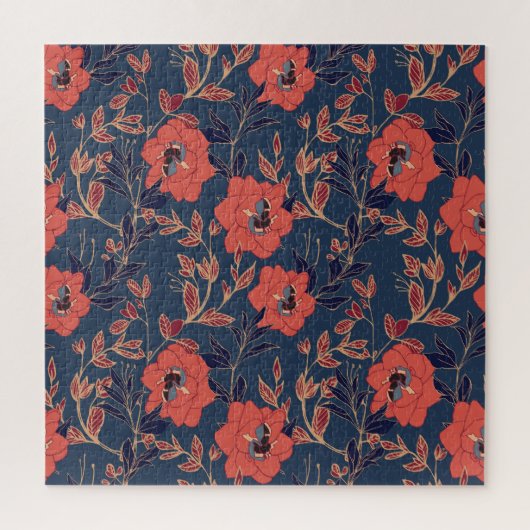 Puzzle Roses rouges Peonies Arrière - plan foncé (Vertical)