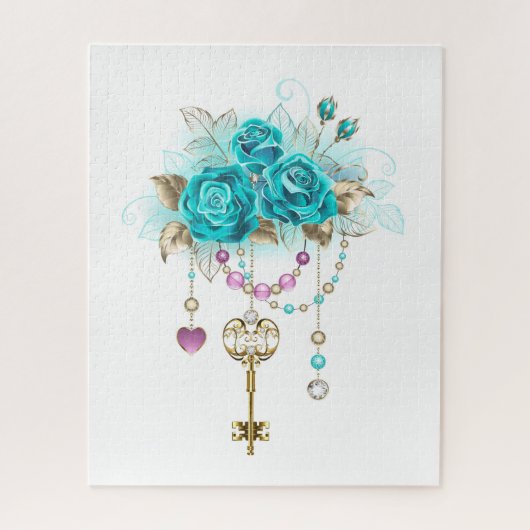 Puzzle Roses Turquoise avec Clés (Vertical)
