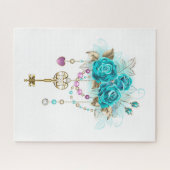 Puzzle Roses Turquoise avec Clés (Horizontal)