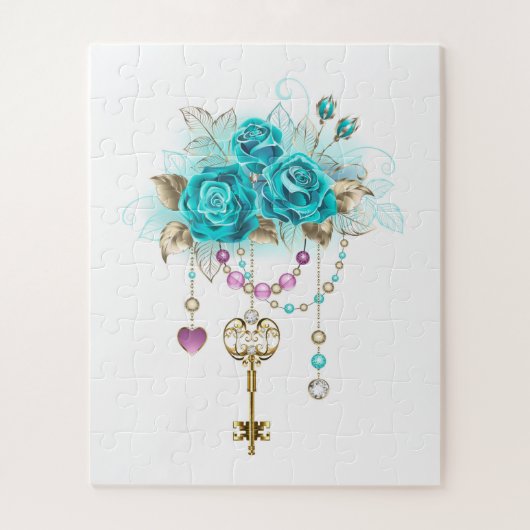 Puzzle Roses Turquoise avec Clés (Vertical)
