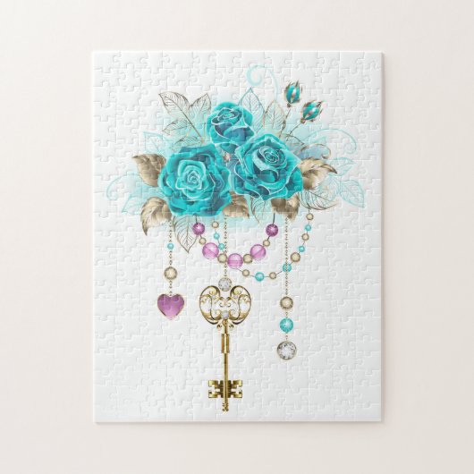 Puzzle Roses turquoise avec touches (Vertical)
