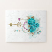 Puzzle Roses turquoise avec touches (Horizontal)