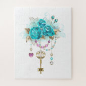 Puzzle Roses turquoise avec touches (Vertical)