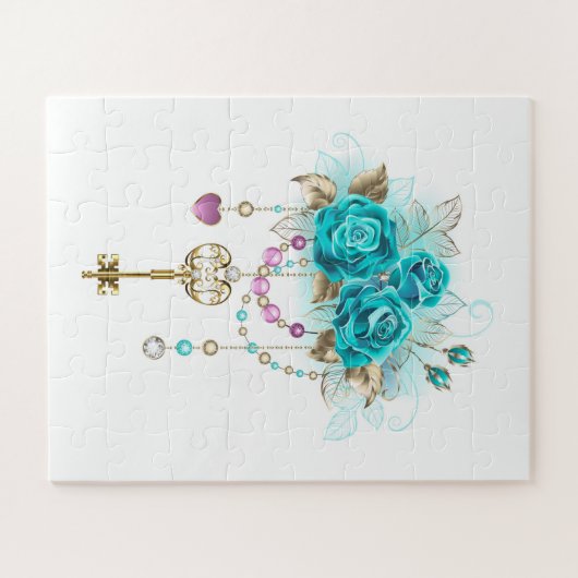 Puzzle Roses turquoise avec touches (Horizontal)