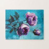 Puzzle Roses violets gras sur bleu (Horizontal)