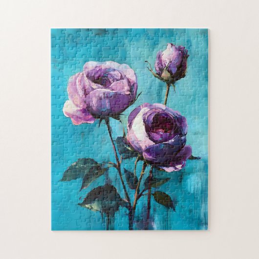 Puzzle Roses violets gras sur bleu (Vertical)