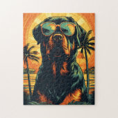 Puzzle Rottweiler avec lunettes de soleil à la plage (Vertical)