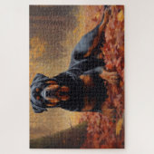 Puzzle Rottweiler dans les feuilles d'automne tombées ins (Vertical)
