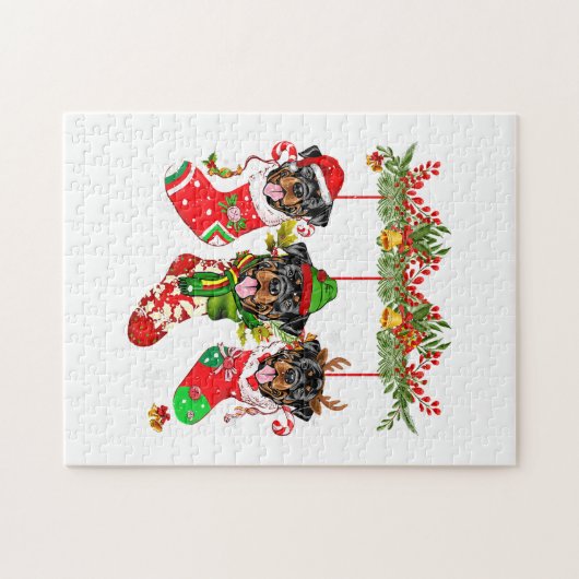 Puzzle Rottweiler en Chaussettes Noël Noël Noël Chapeau N (Horizontal)