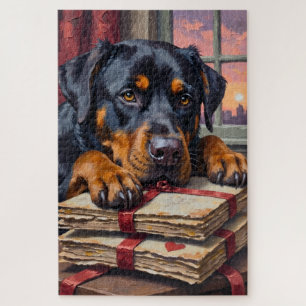 Puzzle Rottweiler gardant des lettres d'amour pour la Sai