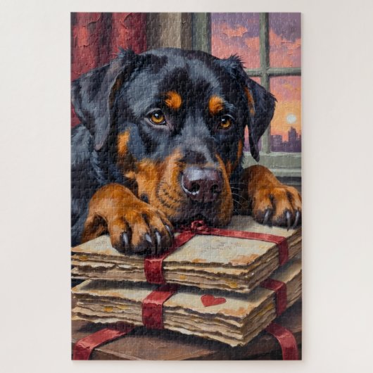 Puzzle Rottweiler Guarding Love Letters Valentine's Day (Vertical)