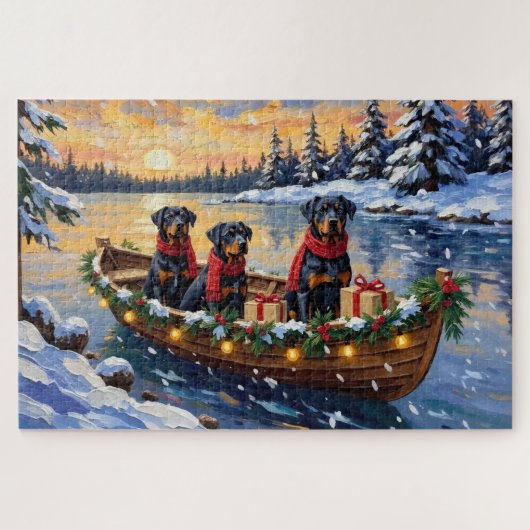 Puzzle Rottweiler Noël Bateau Fêtes (Horizontal)