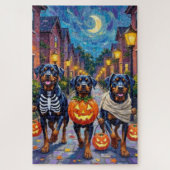 Puzzle Rottweiler Trick-or-Treating In Halloween Costumes (Vertical)