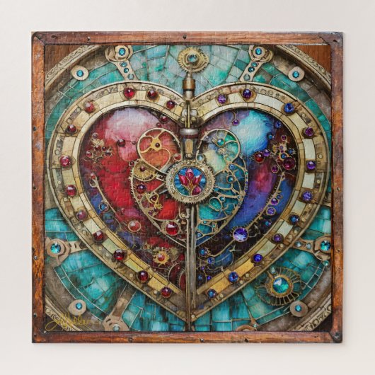 Puzzle Rouge & Bleu Vitrail Heart Steampunk Series (Vertical)