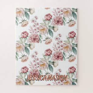 Puzzle Rouge Navy Bleu Rose Pâle Floral Pastel