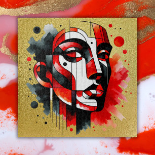 Puzzle Rouge, noir et blanc Abstrait Face sur or